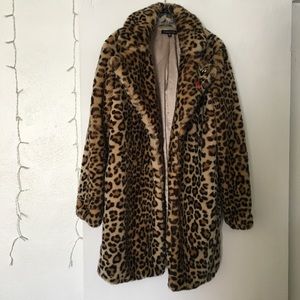 Faux fur leopard print coat